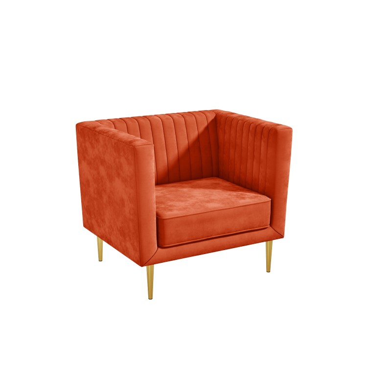 Square Orange Velvet Armchair - Ivy