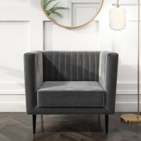 GRADE A2 - Grey Velvet Armchair with Black Legs - Ivy GRADE A2 - Grey Velvet Armchair with Black Legs - Ivy