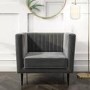 GRADE A2 - Grey Velvet Armchair with Black Legs - Ivy
