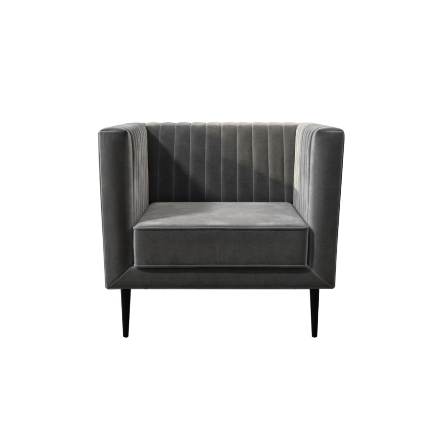 Grey Velvet Armchair with Black Legs - Ivy