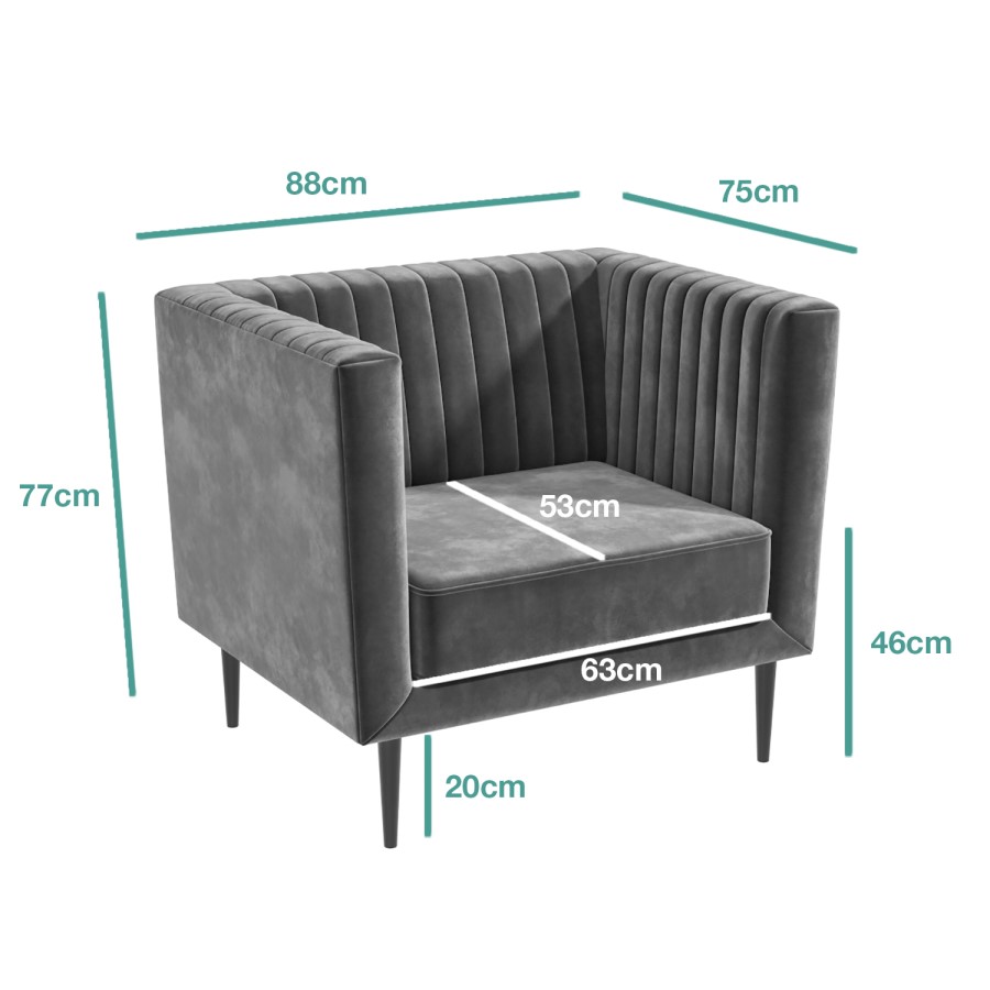 GRADE A2 - Grey Velvet Armchair with Black Legs - Ivy