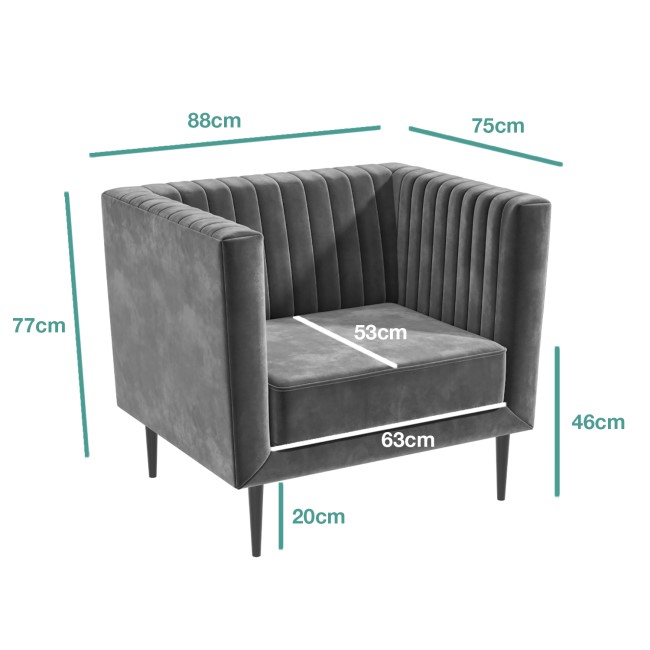 GRADE A1 - Grey Velvet Armchair with Black Legs - Ivy