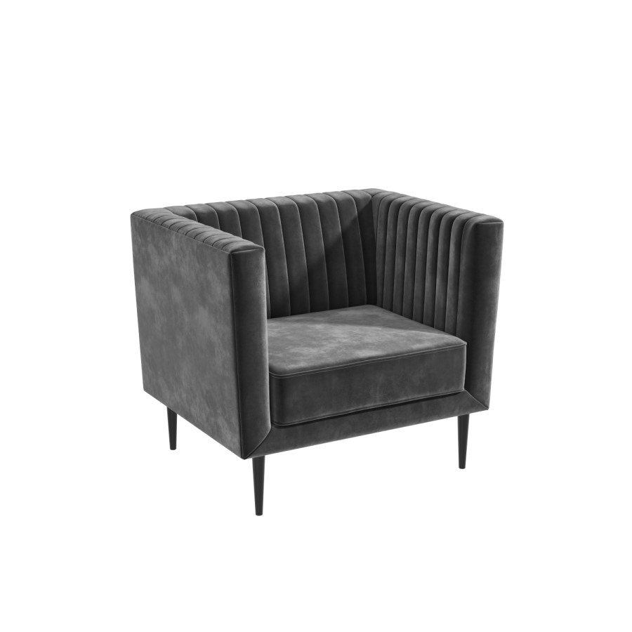 GRADE A2 - Grey Velvet Armchair with Black Legs - Ivy