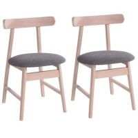 Isla Pair of Grey Fabric Dining Chairs with Beech Veneer Frame