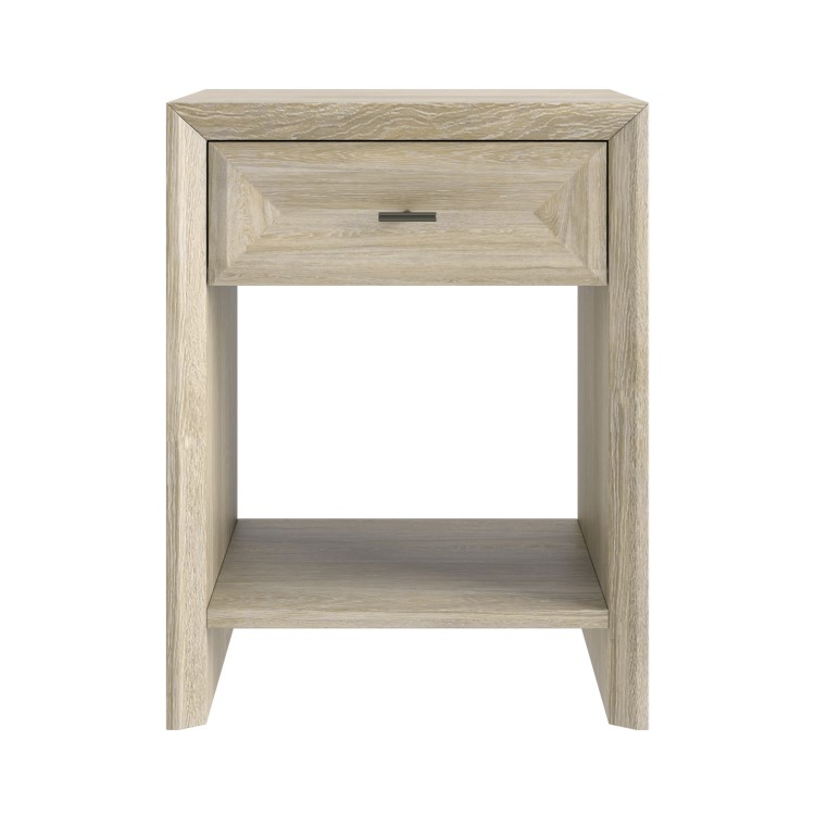 ONLY OPENED - Modern Wide Tall White Wash Oak Bedside Table with Drawer - Jax