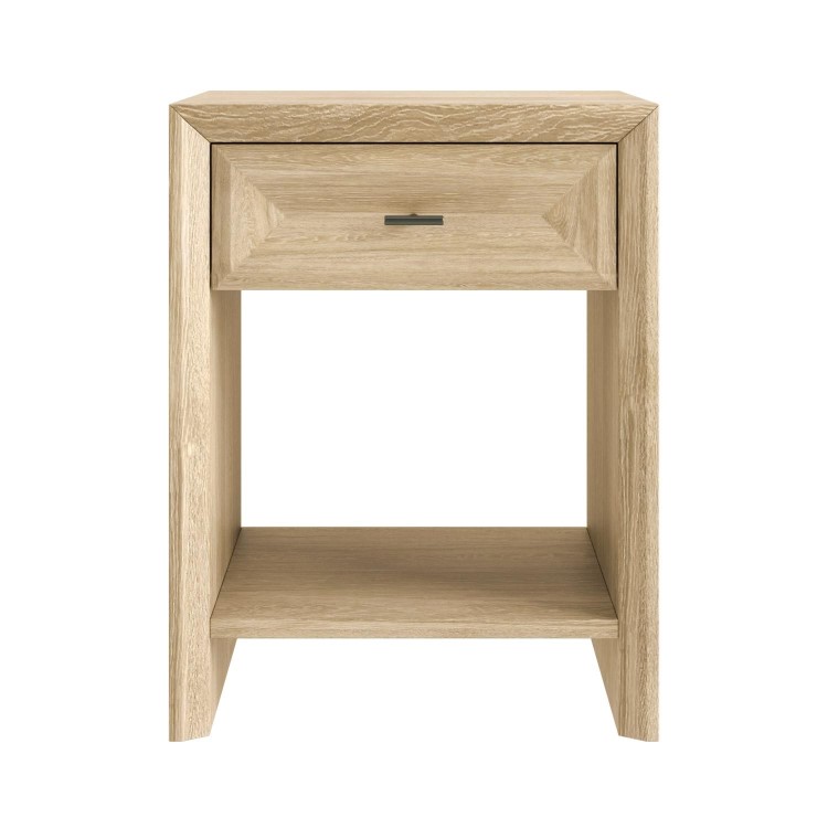 Modern Wide Tall White Wash Oak Bedside Table with Drawer - Jax