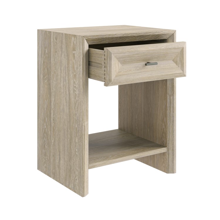 ONLY OPENED - Modern Wide Tall White Wash Oak Bedside Table with Drawer - Jax