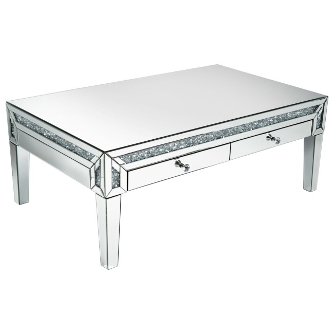 GRADE A1 - Mirrored Coffee Table with Drawers & Crystal Finish - Jade Boutique