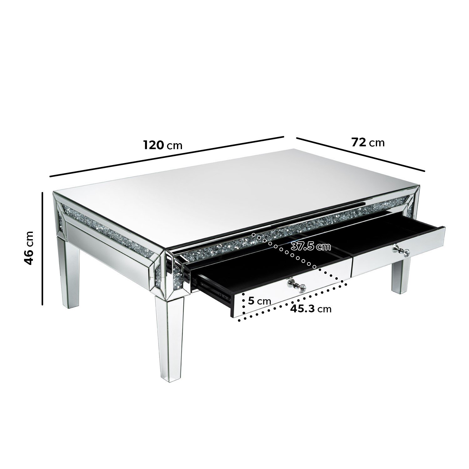 Mirrored Coffee Table With Drawers Crystal Finish Jade Boutique Furniture123 Mirrored Coffee Table With Drawers Crystal Finish Jade Boutique Furniture123