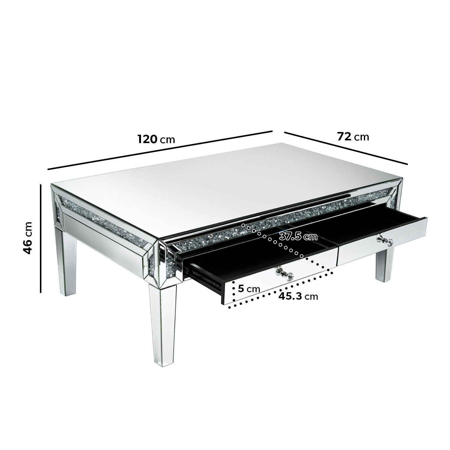Mirrored Coffee Table With Drawers, Mirrored Furniture Coffee Table