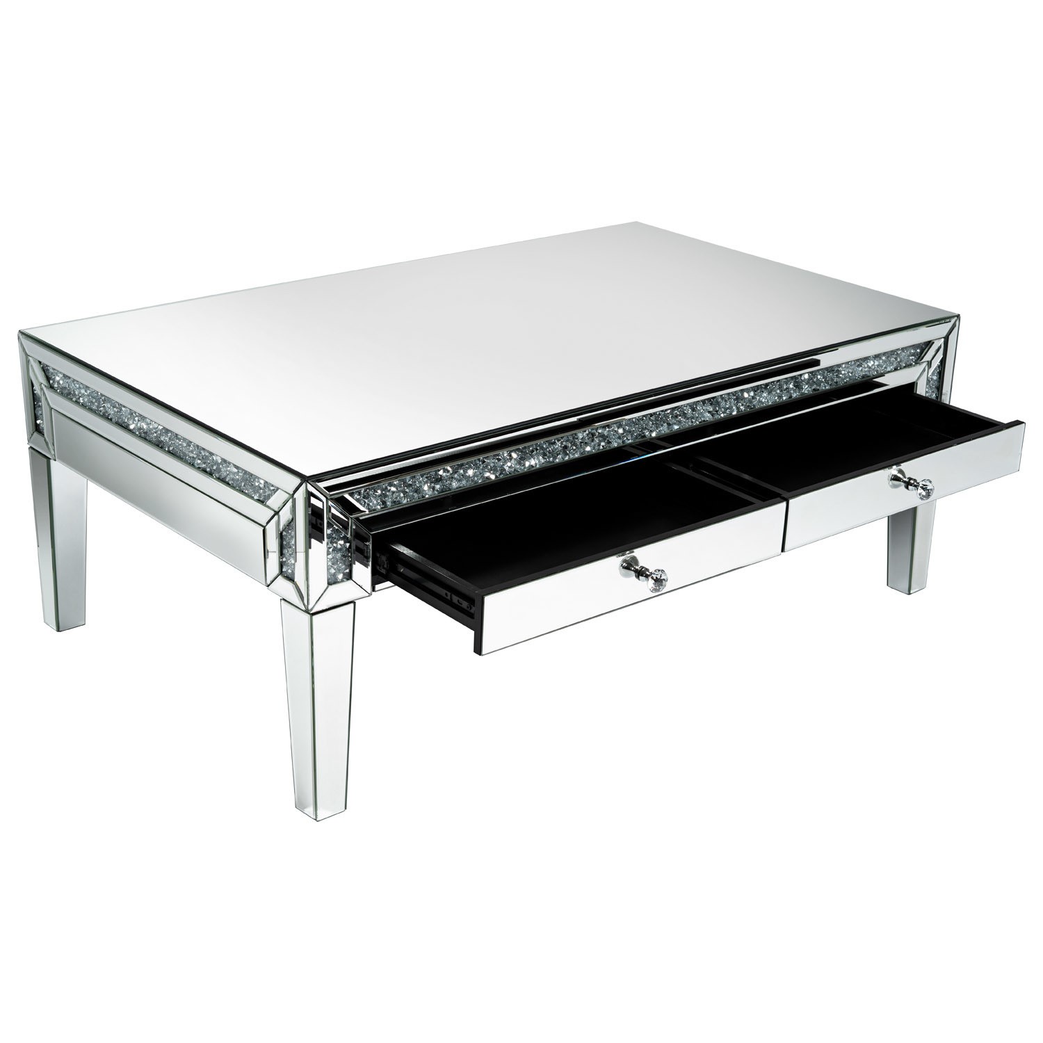 Mirrored Coffee Table With Drawers Crystal Finish Jade Boutique Furniture123