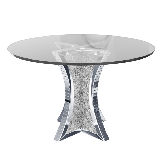 Round Mirrored Dining Table with Glass Top & Crushed Diamond Effect - Seats 4 - Jade Boutique