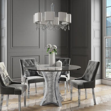 Round Mirrored Dining Table With Glass Top Crushed Diamond Round Mirrored Dining Table With Glass