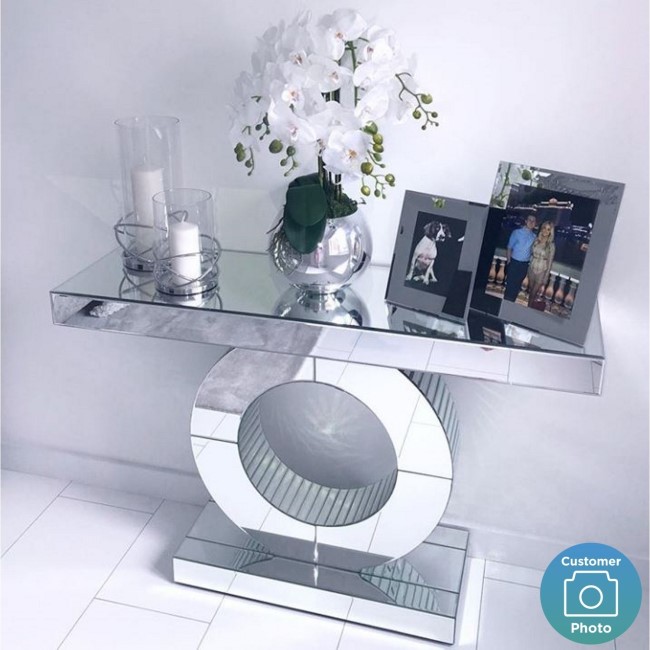 Narrow Mirrored Hall Console Table with Panelled Design - Jade Boutique