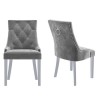 GRADE A1 - Pair of Grey Velvet Dining Chairs with Chrome Legs Studs &amp; Knockerback - Jade Boutique 