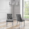 GRADE A1 - Pair of Grey Velvet Dining Chairs with Chrome Legs Studs &amp; Knockerback - Jade Boutique 