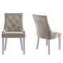 GRADE A1 - Pair of Mink Knocker Chairs in Velvet with Chrome Legs & Studs - Jade Boutique 
