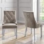 GRADE A1 - Pair of Mink Knocker Chairs in Velvet with Chrome Legs & Studs - Jade Boutique