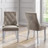 GRADE A1 - Pair of Mink Knocker Chairs in Velvet with Chrome Legs &amp; Studs - Jade Boutique 
