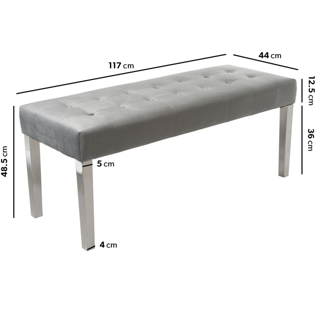 Grey Velvet Dining Bench with Chrome Legs - Seats 2 - Jade Boutique 