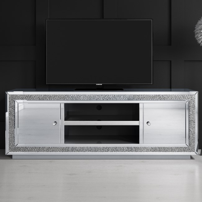 GRADE A2 - Mirrored Crushed Diamond TV Unit - TV's up to 65" - Jade Boutique