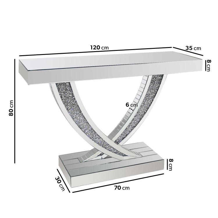 Narrow Mirrored Console Table with Crushed Crystal Detailing - Jade Boutique