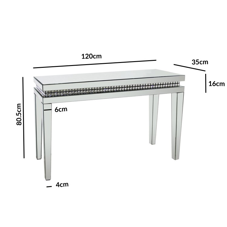 Narrow Mirrored Hall Console Table with Diamond Gems - Jade Boutique