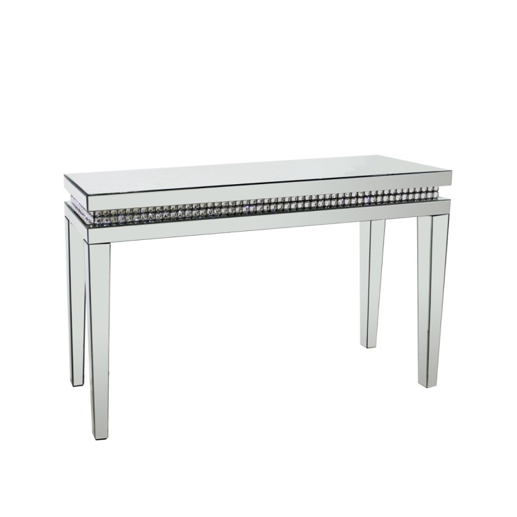 Narrow Mirrored Hall Console Table with Diamond Gems - Jade Boutique