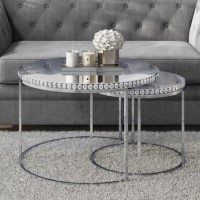 Round Mirrored Coffee Tables with Diamond Gems - Set of 2 - Jade Boutique Round Mirrored Coffee Tables with Diamond Gems - Set of 2 - Jade Boutique