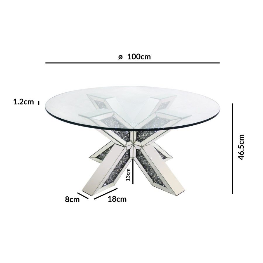 GRADE A1 - Round Coffee Table with Glass Top and Silver Glitter Base - Jade Boutique
