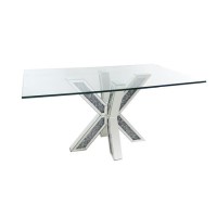 Rectangle Glass Top Mirrored Dining Table - Seats 6 - Jade Boutique