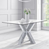 ONLY OPENED - Glass Top Rectangle Mirrored and Glitter Dining Table - Seats 6 - Jade Boutique
