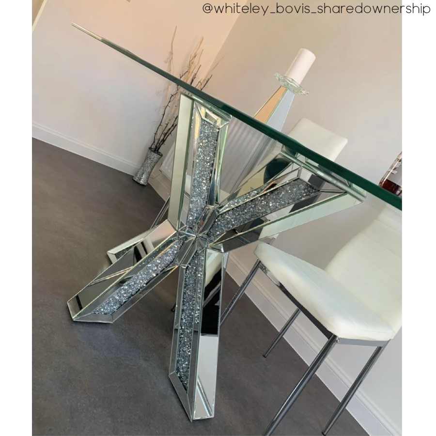 Large Rectangular Glass Top Chrome Dining Table - Seats 6 - Jade Boutique