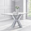 Glass Top Rectangle Mirrored and Glitter Dining Table with 6 Velvet Grey Dining Chairs