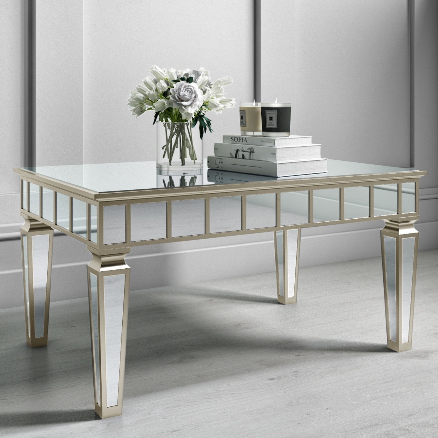 Mirrored Coffee Table with Gold Detailing - Jade Boutique