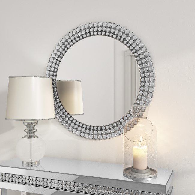 Round Silver Diamond Wall Mirror - Jade Boutique