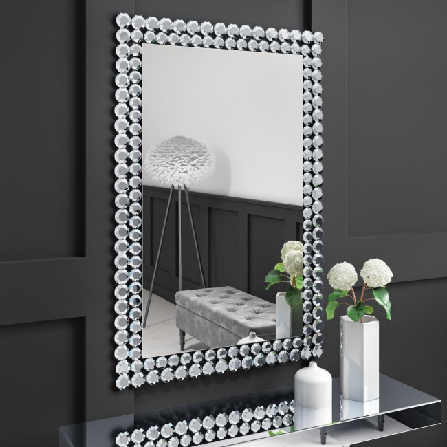 GRADE A1 - Silver Diamond Gem Rectangle Wall Mirror - Jade Boutique