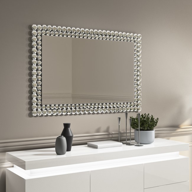 Rectangle Wall Mirror with Silver Diamond Gems - Jade Boutique
