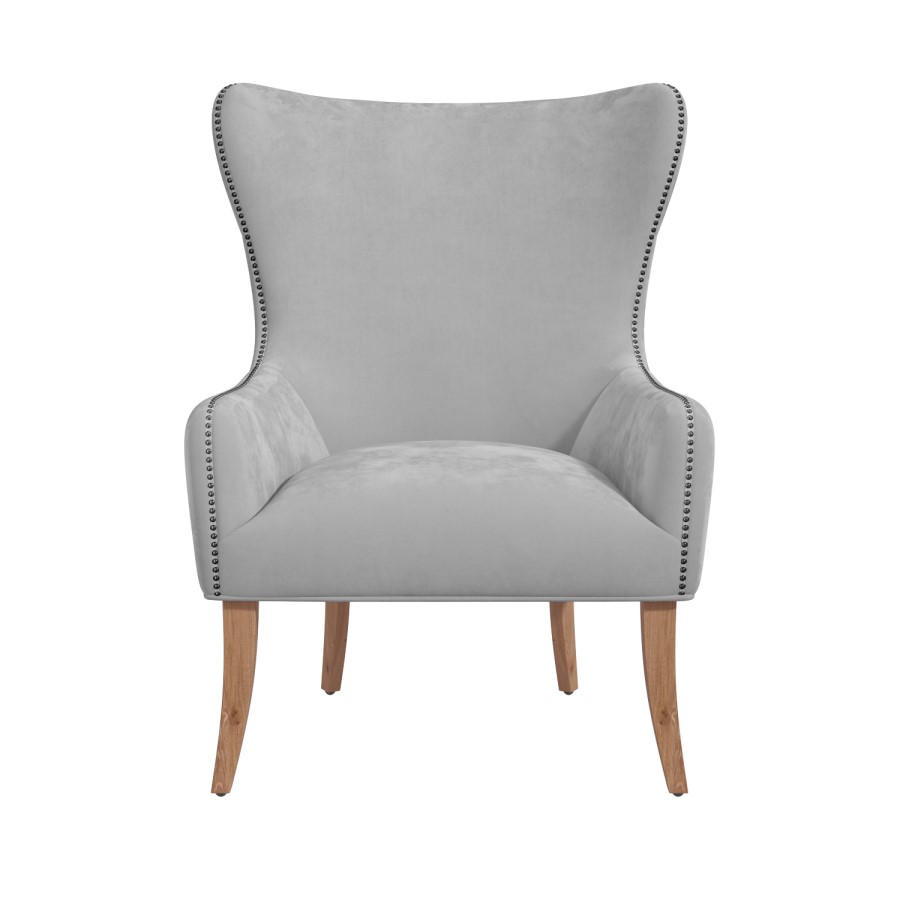 Wingback Armchair with Button Detail in Grey Velvet - Jade Boutique
