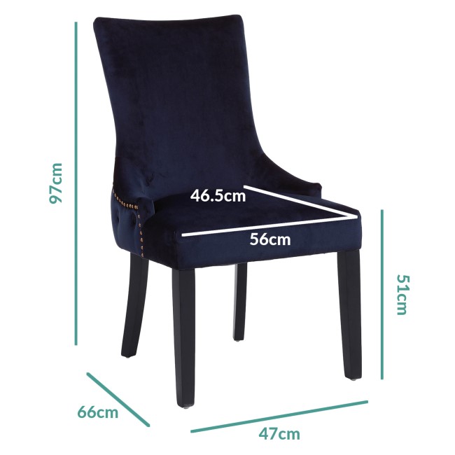 GRADE A1 - Pair of Navy Blue Velvet Dining Chairs with Buttoned Back - Jade Boutique