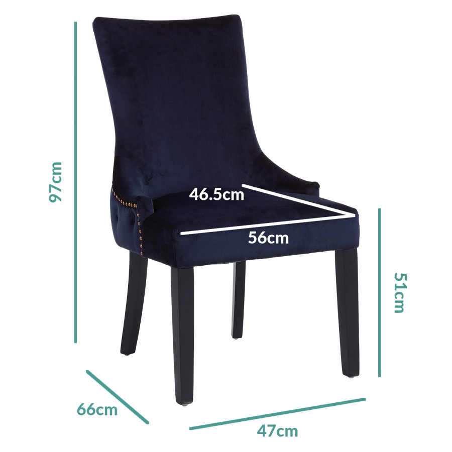Pair of Navy Blue Velvet Dining Chairs with Buttoned Back - Jade Boutique