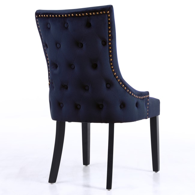 GRADE A1 - Pair of Navy Blue Velvet Dining Chairs with Buttoned Back - Jade Boutique