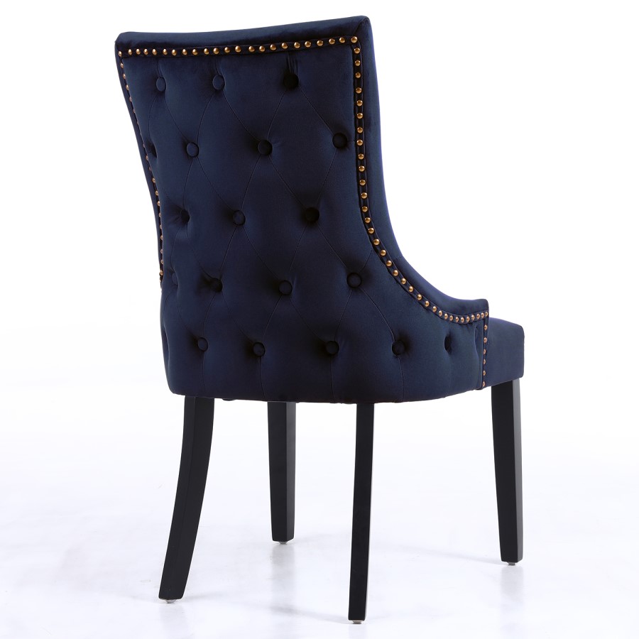 GRADE A2 - Pair of Navy Blue Velvet Dining Chairs with Buttoned Back - Jade Boutique