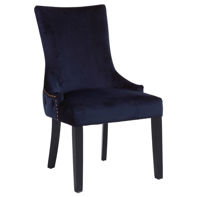 GRADE A1 - Pair of Navy Blue Velvet Dining Chairs with Buttoned Back - Jade Boutique