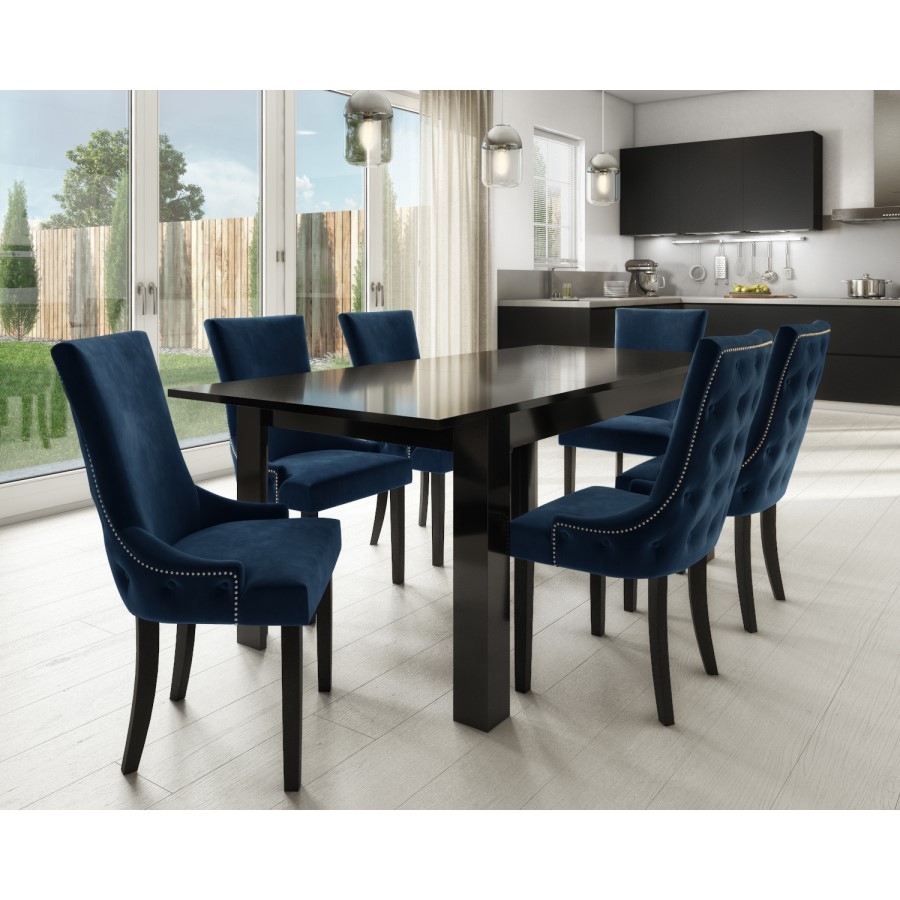 GRADE A2 - Pair of Navy Blue Velvet Dining Chairs with Buttoned Back - Jade Boutique