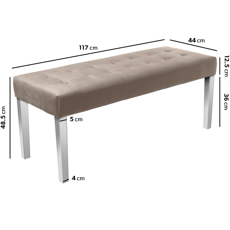Mink Velvet Dining Bench with Chrome Legs - Seats 2  - Jade Boutique