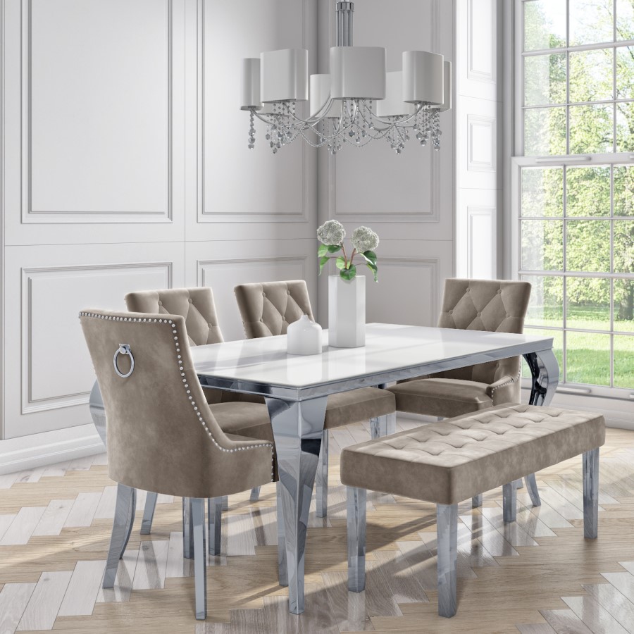 Mink Velvet Dining Bench with Chrome Legs - Seats 2  - Jade Boutique