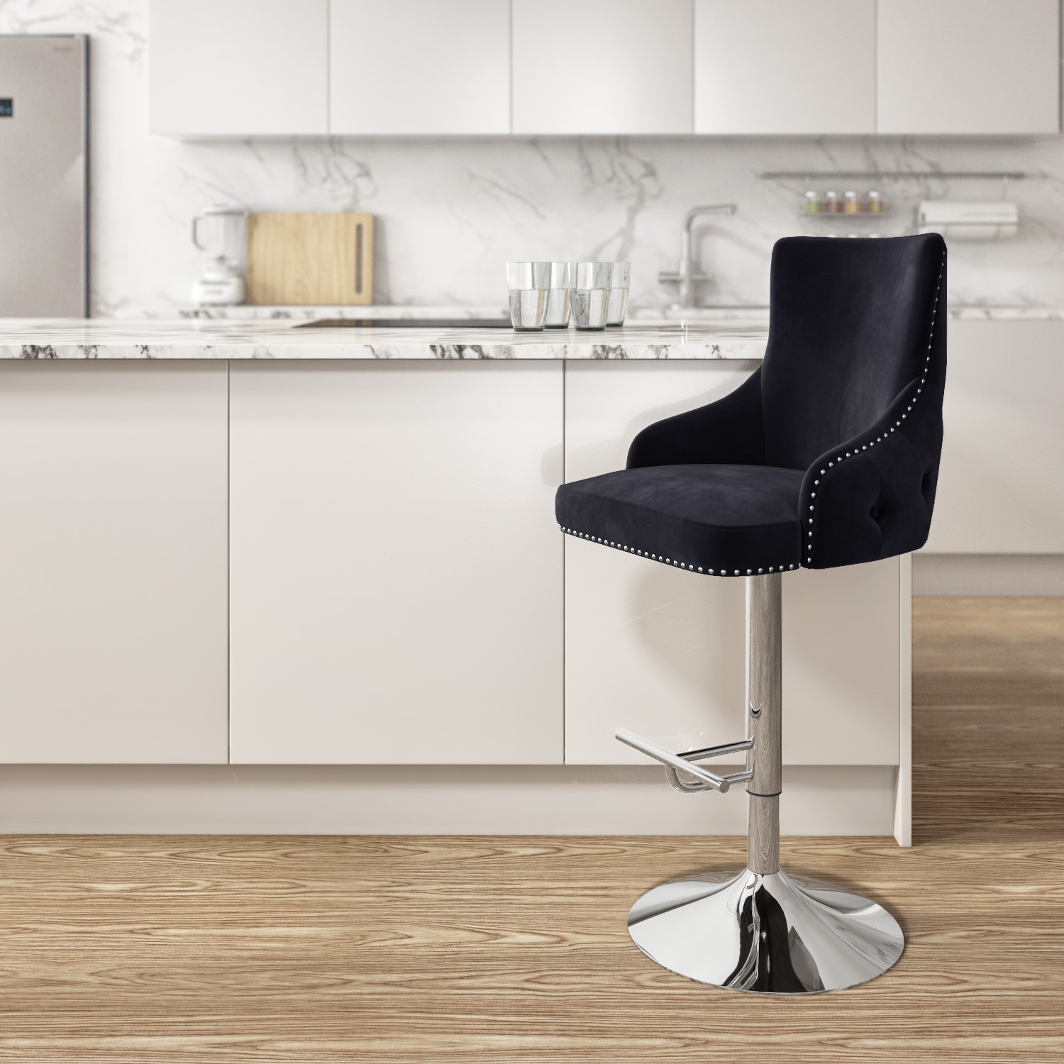 Black Velvet Swivel Bar Stool - Height Adjustable - Jade Boutique ...
