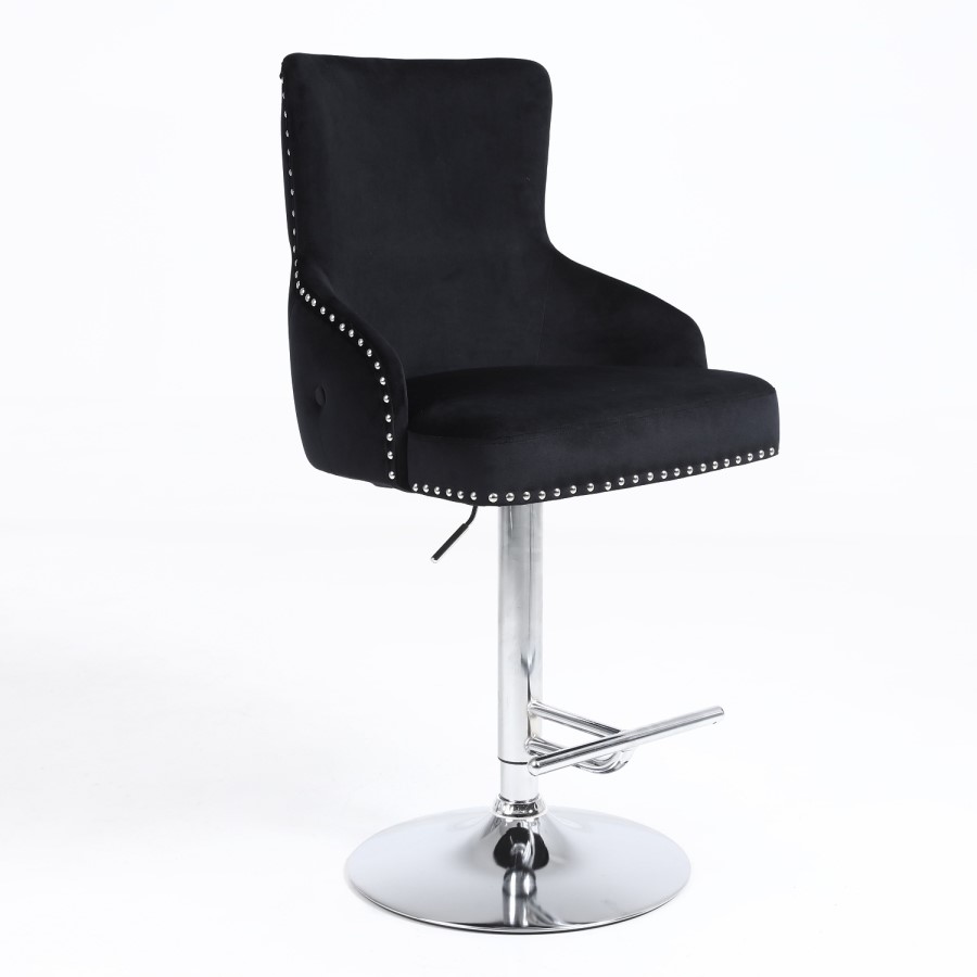 Black Velvet Swivel Bar Stool - Height Adjustable - Jade Boutique