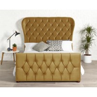 Janssen Wing Bed in Ochre Plush Velvet